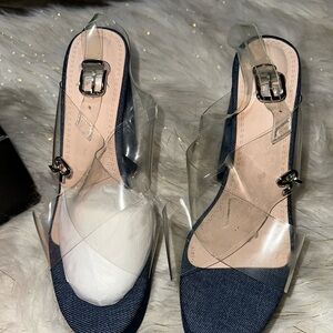 Navy Slingback Heels with Clear PVC Straps